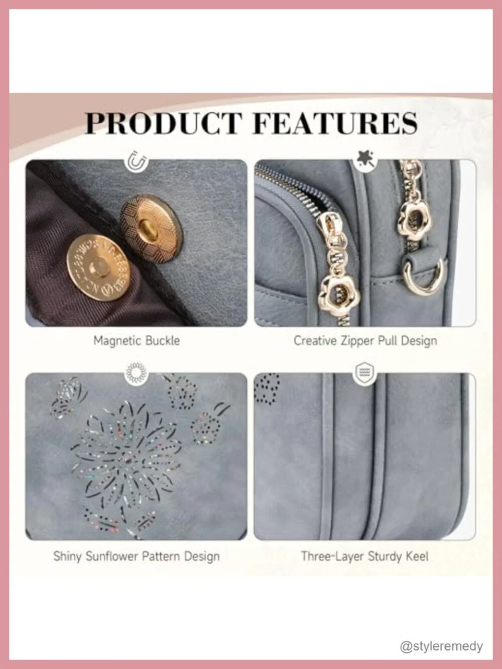 RFID Crossbody Bag with Card Slots, Faux Leather Triple Compartment Shoulder